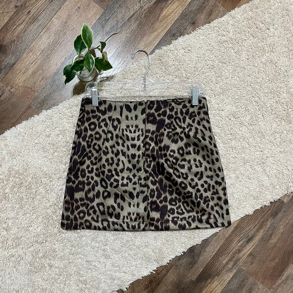 Altar'd State Leopard Print Faux Suede Wrap A-Line High Waisted Mini Skirt NWOT - Picture 2 of 5